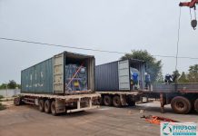 Giao gần 10 container 40′ dây chuyền tự động sản xuất kính cường lực LANDGLASS tại nhà máy SOMVANG GLASS